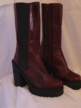 Free People Burgundy Leather Gogo Platform Boots EU 37